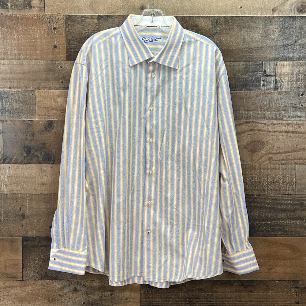 Robert Graham Shirt Mens XL/XXL 46-18 Striped Paisley Long Sleeve Button Up